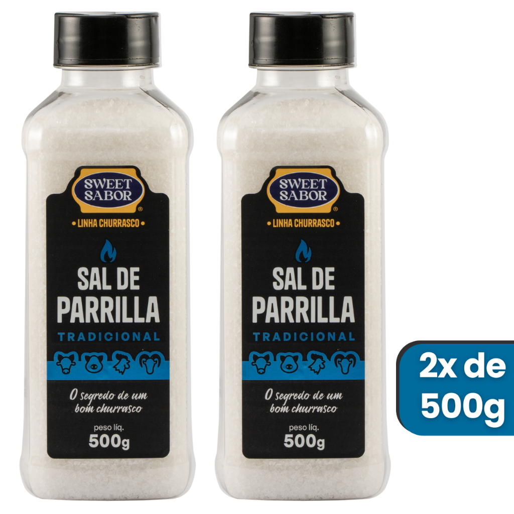 Kit 2x Sal Parrilla Tradicional 1Kg (2x500g) Sweet Sabor Churrasco ...