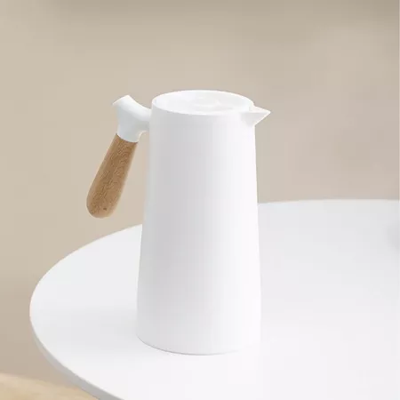 Garrafa térmica nórdica 1 litro café e chá bule cabo madeira botão mantém temperatura wood luxo