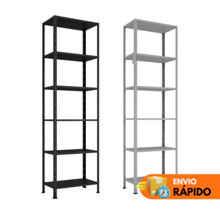 Estante Prateleira Aço Ferro Multiuso 6 Prateleiras 204cm X 60cm - Organização Casa - Preto - Cinza - Branco