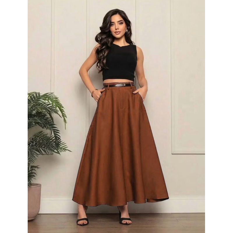 Saia Longa Rodada Feminina Alfaiataria Moda Evangélica Casual Básica ...