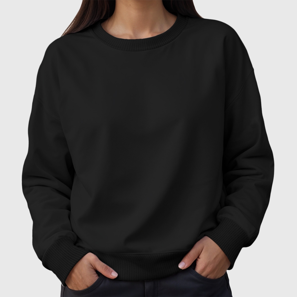 Moletom Sem Capuz Gola Redonda Liso Sem Estampa Feminino Unissex