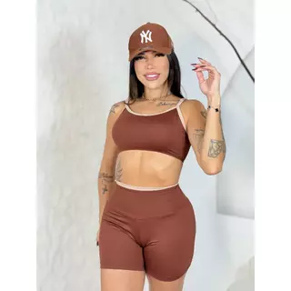 conjuntinho de academia top e short P ao GG cintura alta moda fitness regulavel costura alta