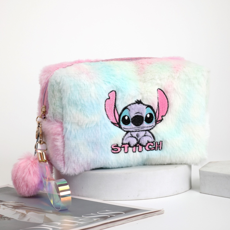Bolsa Estojo Cosmética Fofo Stitch Com Pompom
