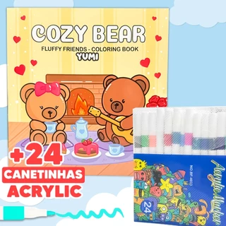 Kit Livro de Colorir Comfy Cozy Bear Goods + Canetinhas Colorir Marcadores 24 Cores Acrílica Profissional em Oferta na Shopee