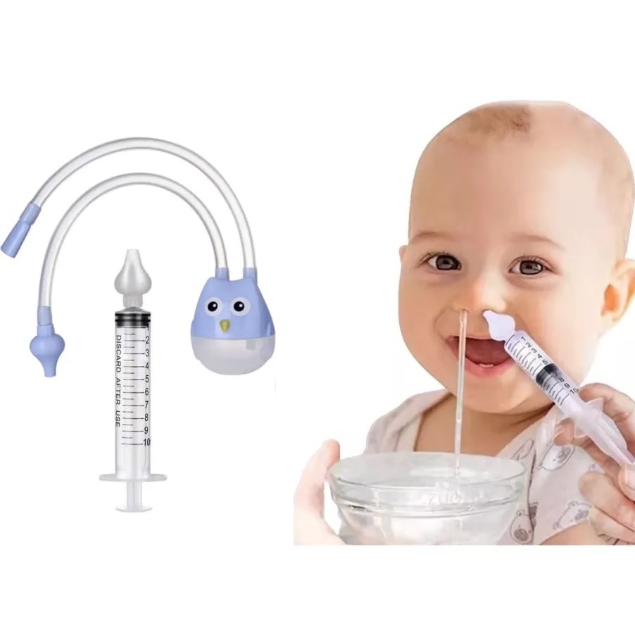 1 seringa lavagem nariz + 1 aspirador nasal azul sugador meleca catarro ...