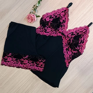 Baby Doll Microfibra Renda Bicolor Conforto Sem Bojo Forrado Pjama-539 em Oferta na Shopee