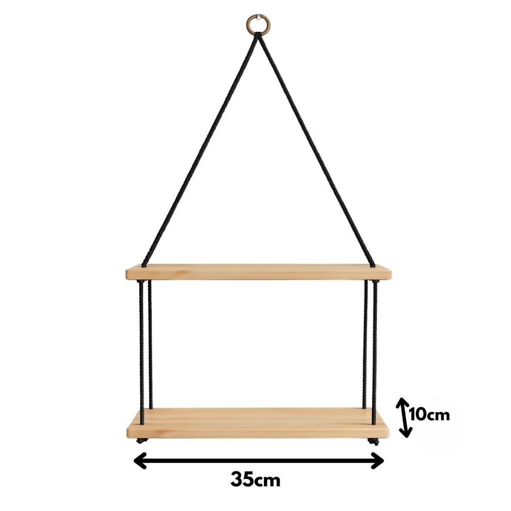Imagem do produto Prateleira Suspensa Estante Decorativa de Madeira Corda preta Nicho Quarto, Banheiro, Sala e Cozinha 6