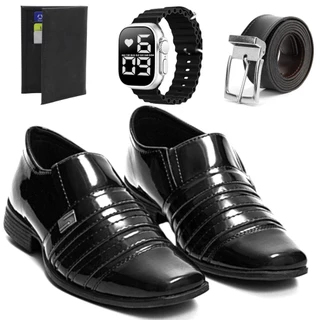 Kit Sapato Social verniz Italiano Classico + relógio + cinto e carteira