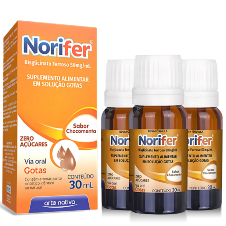 03un Norifer Bisglicinato Ferroso 50mg/ml Chocomenta 30ml | Shopee Brasil