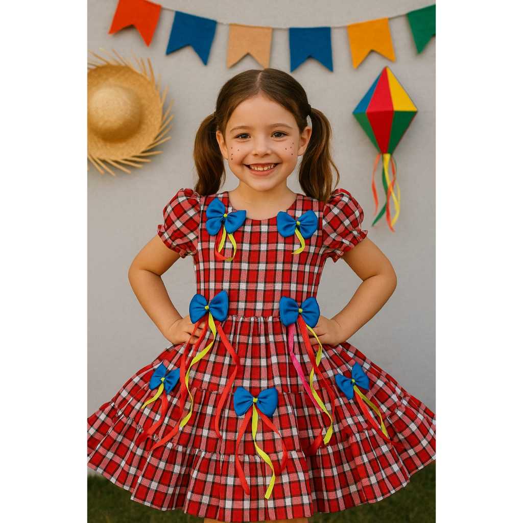 Vestido Xadrez Vermelho Roupas De Festa Junina Infantil Bebe