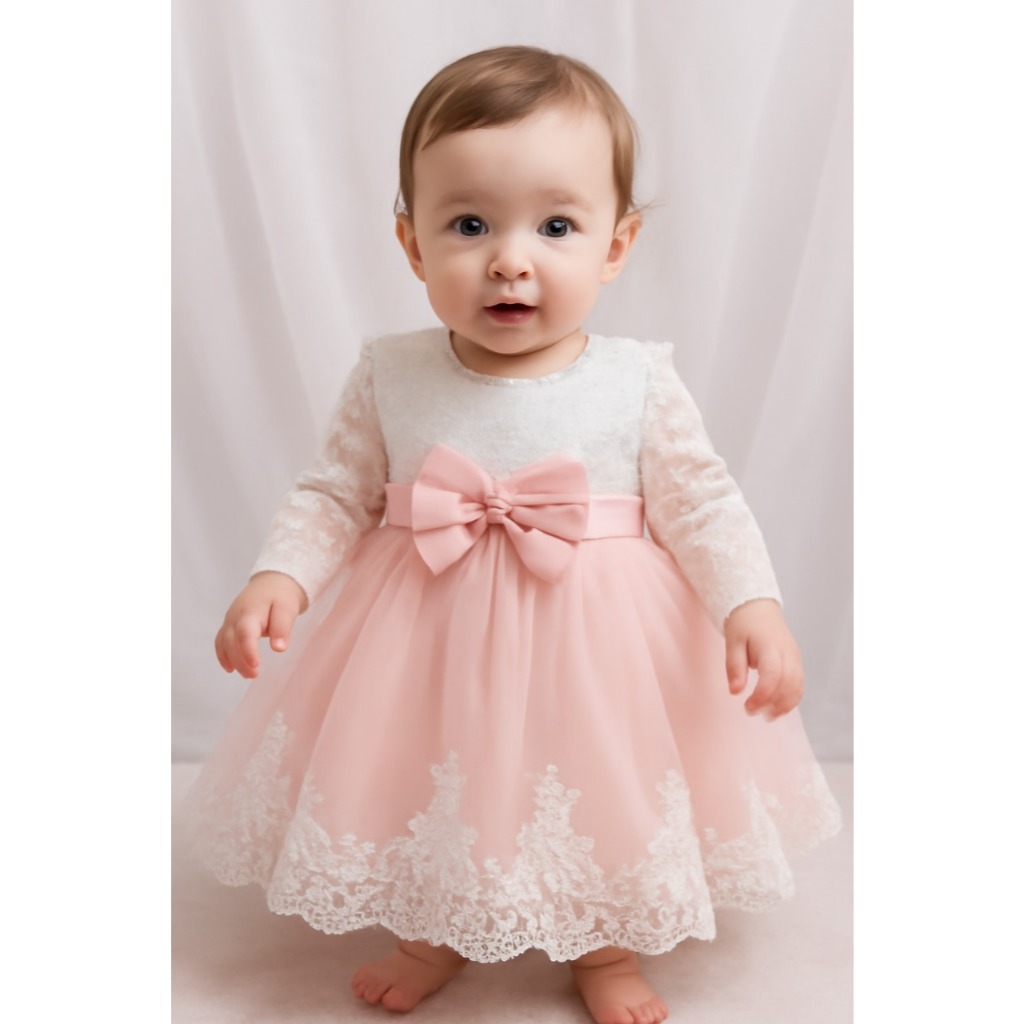 Vestido Batizado Vestido De Festa Manga Longa Infantil Vestido