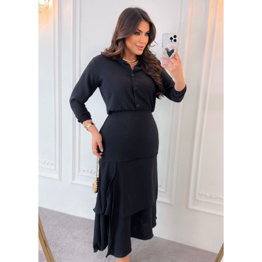 vestido feminino longo moda evangélica casual social confotável preto ...
