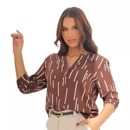 Camisa social feminina  estampada manga 3/4 viscolinho