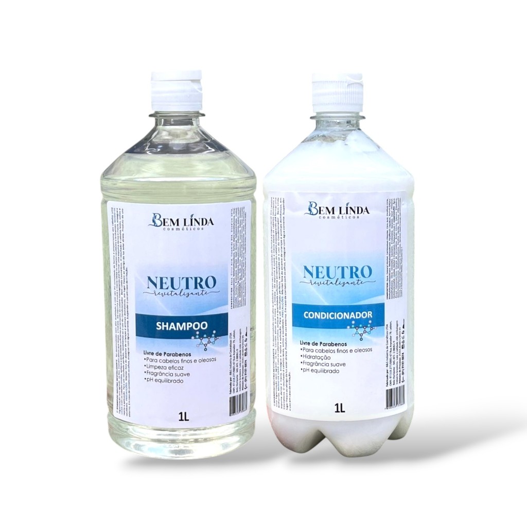 Kit Shampoo e Condicionador Neutro 1L Revitalizante Hidratação Suave pH Balanceado Cabelos Sensíveis