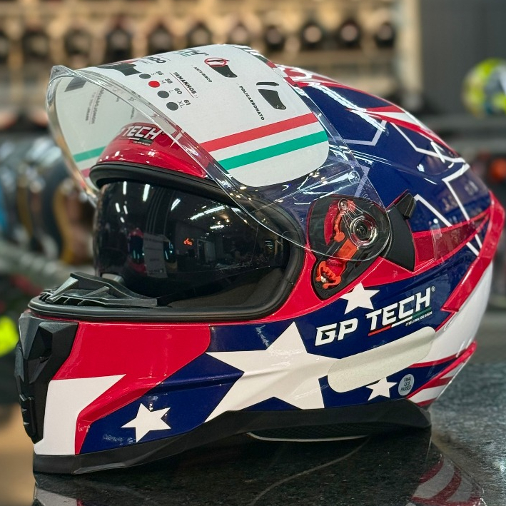 Capacete GP Tech Ultra USA Estados Unidos Com Óculos Viseira Solar ...