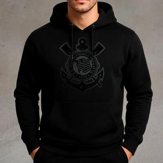 Moletom Escudo Preto Blusa De Frio Time Agasalho Canguru Com Capuz Premium Futebol