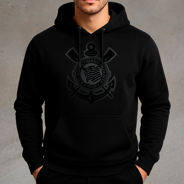 Moletom Escudo Preto Blusa De Frio Time Agasalho Canguru Com Capuz