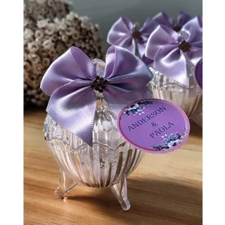 Kit lembrancinha personalizada luxo amêndoas confeitadas + potinho baleiro cristal para casamento, bodas,batizados e etc