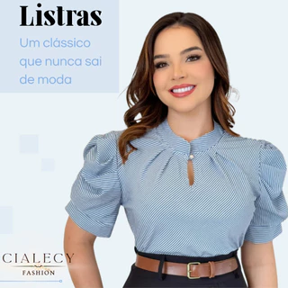 Blusa Camisa Manga Curta Feminina Listrada Moda Evangélica Clássica Social Elegante Básica Estilosa