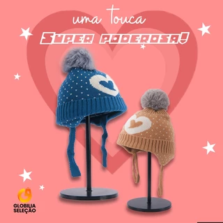 💓【Desconto 50%】Gorro Touca Infantil com Proteção para Orelhas-de Frio Tricotado Fashion para Menino e Menina 5 a 11 Anos em Oferta na Shopee