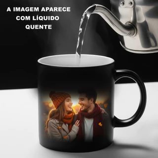 Caneca Xicara Magica Personalizada com Fotos ou Arte Preta de Porcelana