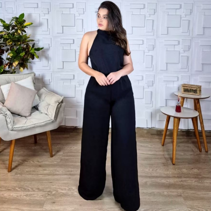 Conjunto Feminino Calça Pantalona e Blusa Com Decote Solto