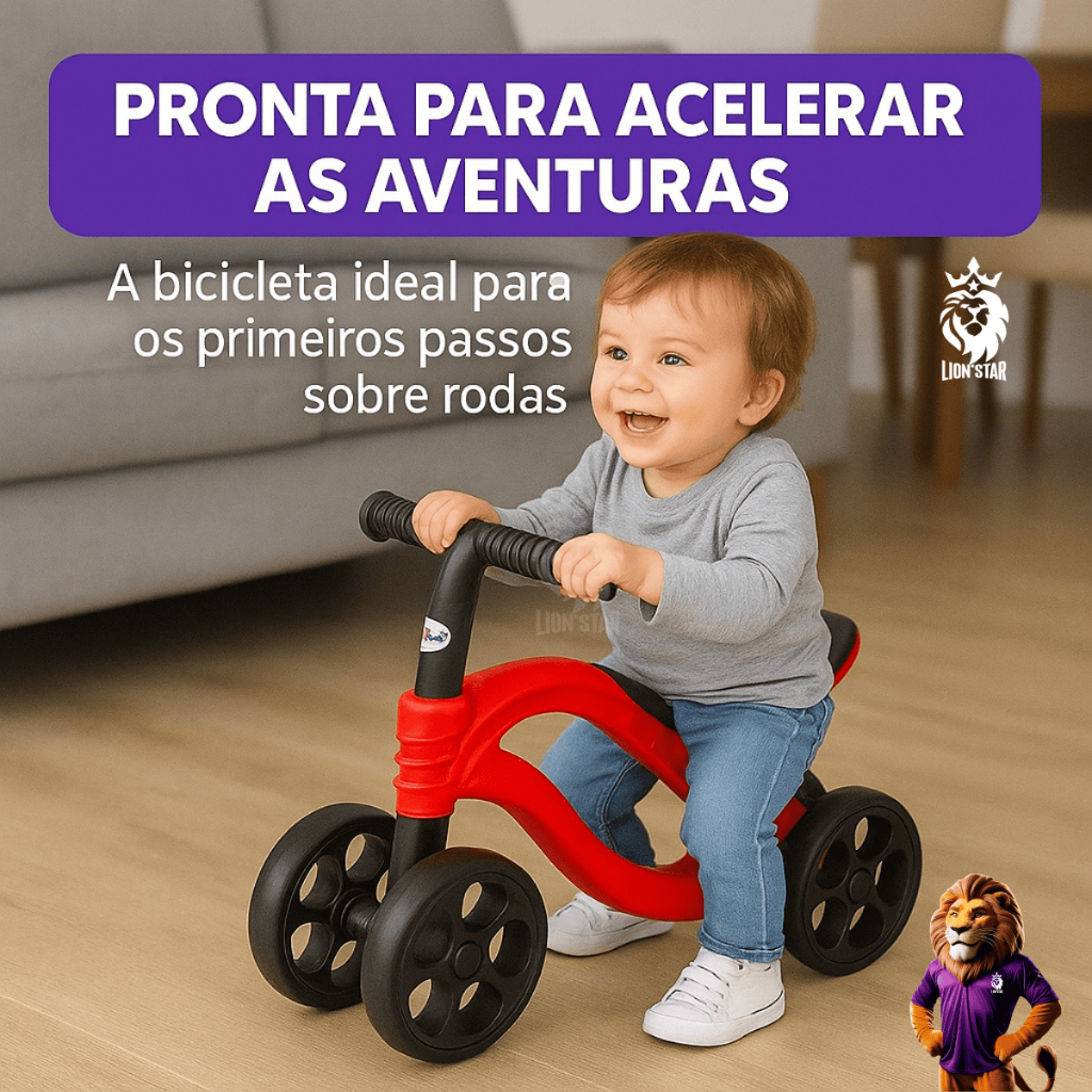 Bicicleta Infantil Sem Pedal 4 Rodas Equilíbrio Aro 12 1 a 3 Anos Leve ...