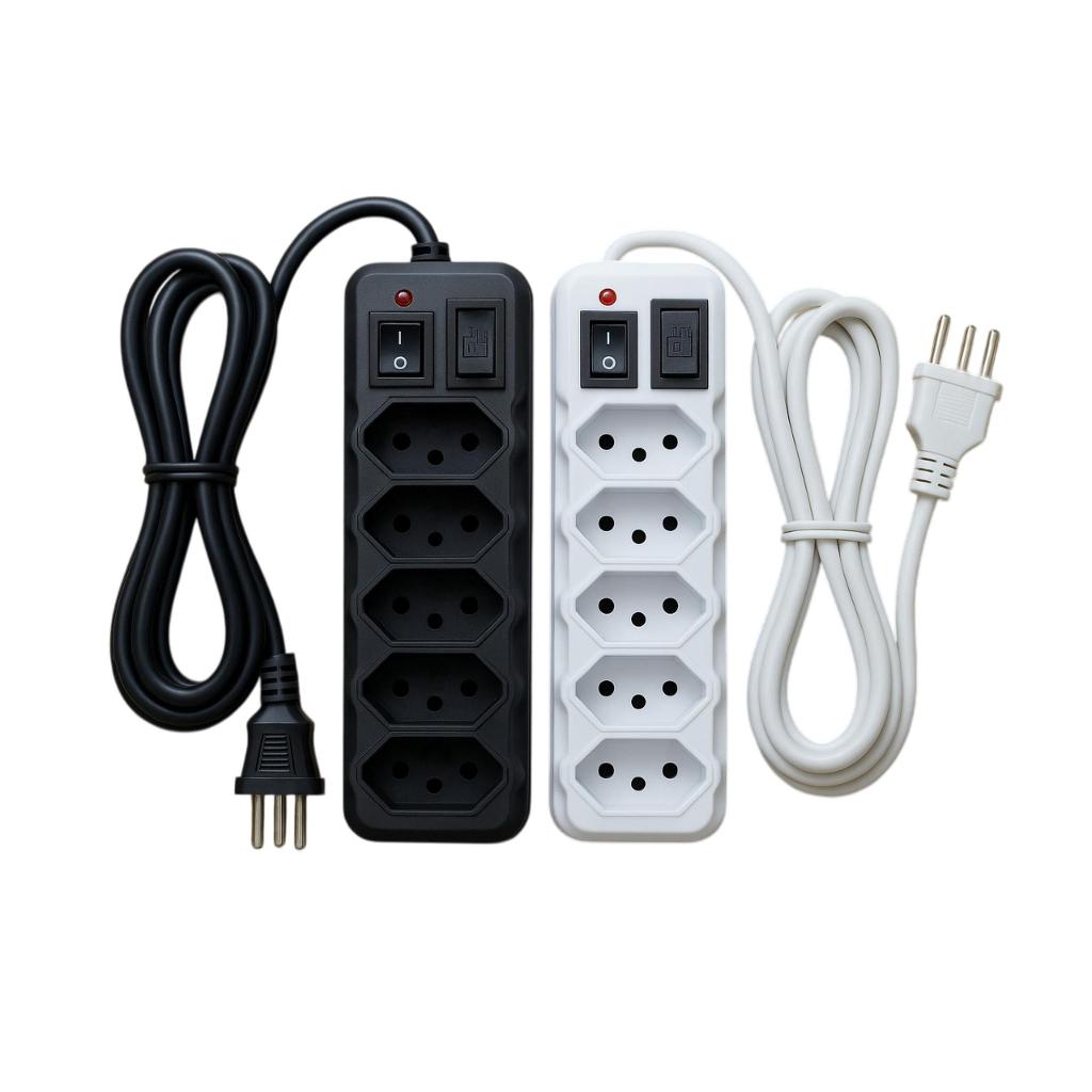 Filtro de Linha 3,4 e 5 Tomadas Extensão Elétrica Régua Elétrica Chave Liga e Desliga e Fusível preto e branco