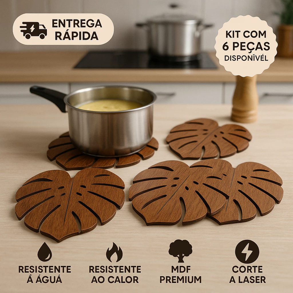 kit Descanso Apoio Suporte de Panela quente OU Porta Copo Proteção Pratos Jarras Suco Café Decoração Casa Cozinha Mesa