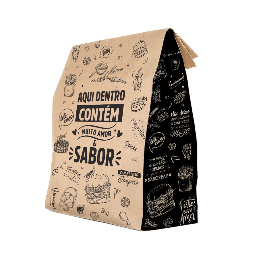 50 Embalagens Saco Kraft Para Delivery - Burger, Lanches, Sa