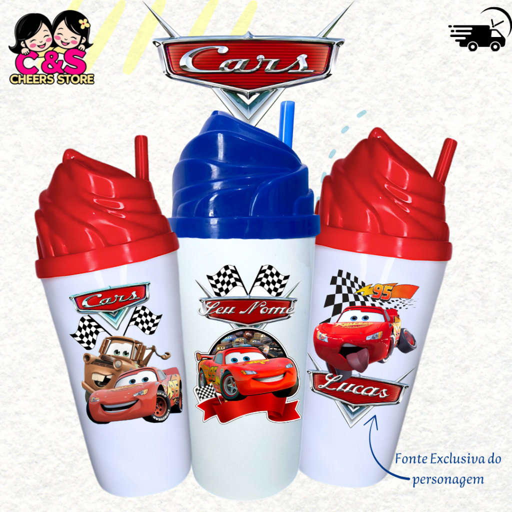 KIT Copo Twister Relâmpago Mcqueen com Tampa e Canudo 500ML ...