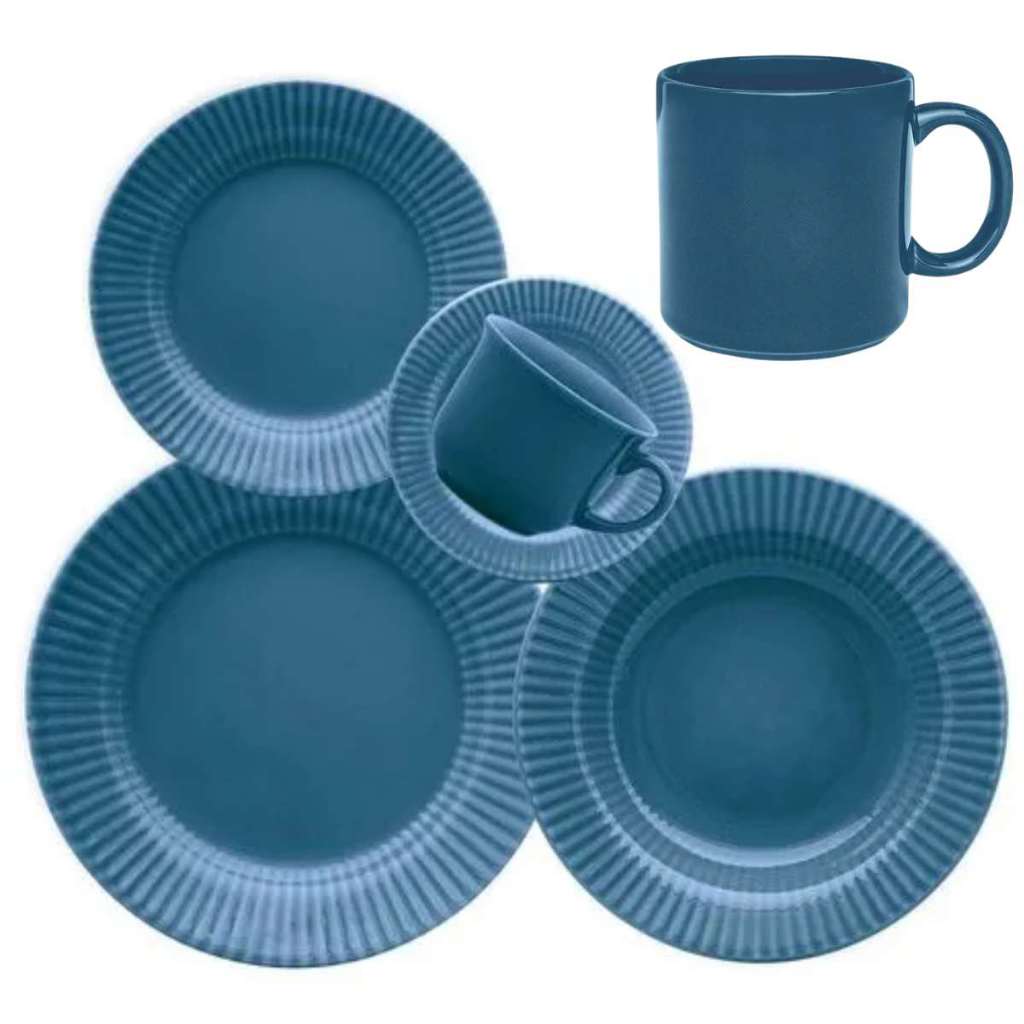 Aparelho de jantar 24 Peças Canelé azul Biona Oxford | Shopee Brasil