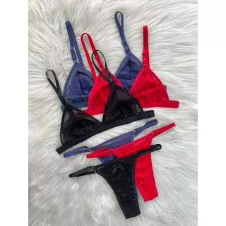 Mit Lingerie Sexy Conjunto Sutiã Sem Bojo Sem Metal Em Tule Transparência Calcinha Regulável
