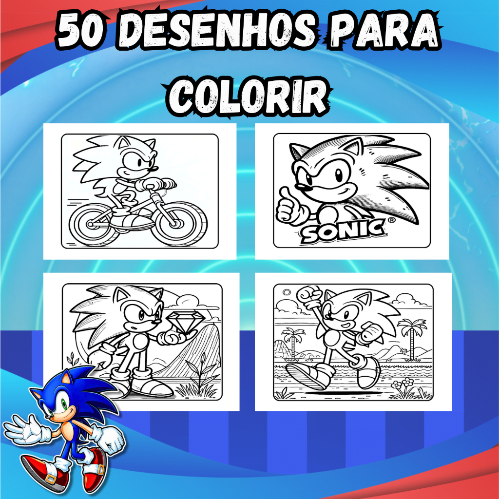 Livro De Colorir Sonic Estilo Bobbie Goods Capa Dura 50 Desenhos Folha ...