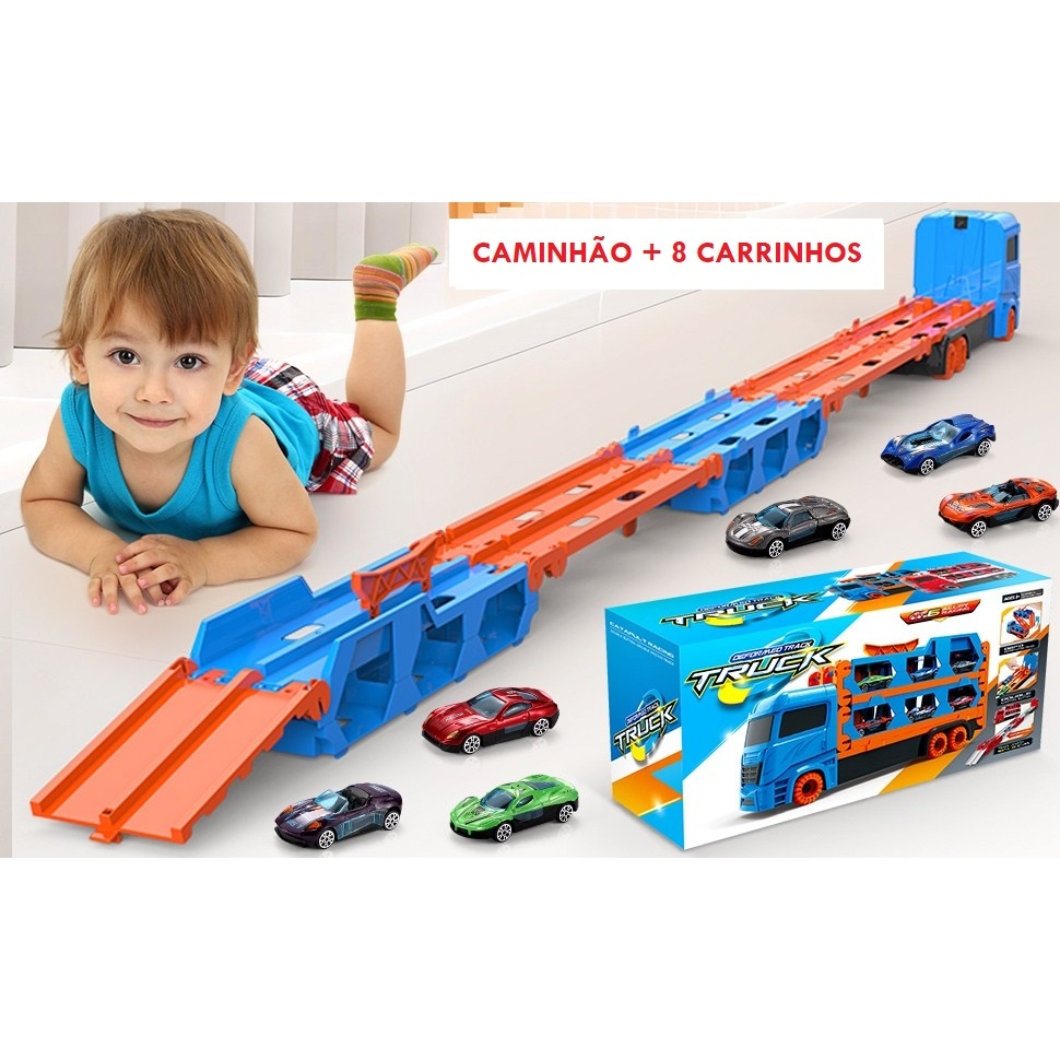 Caminhão Cegonha 2 Em 1 Vira Pista C/ Lançador + 8 Carrinhos ...
