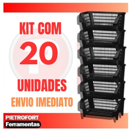20 UNIDADES CESTO EMPILHAVEL Expositor Organizador Preto CAI