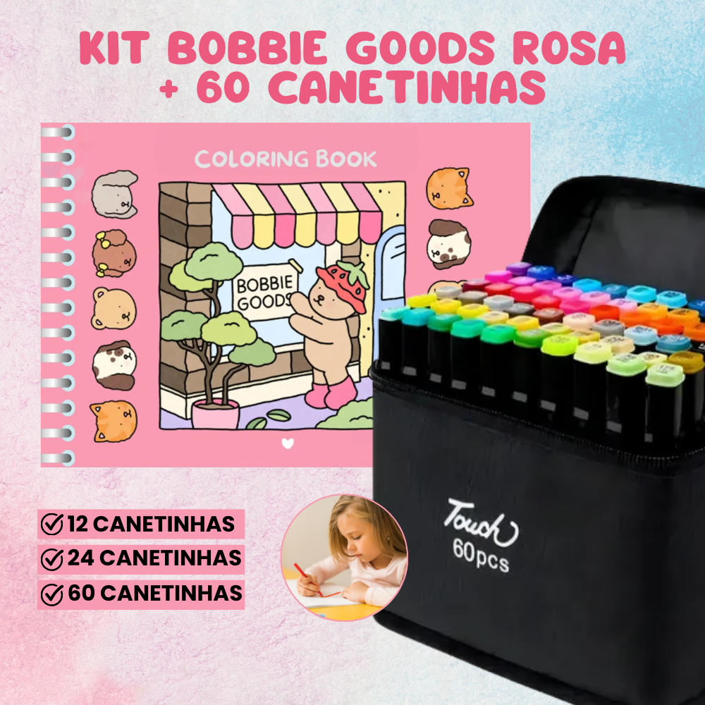Kit Livro de Colorir Bobbie Goods+ 60 Canetinhas 50 Folhas CAPA DURA ...