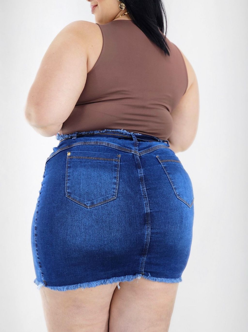 Plus Size Saia Jeans Plus Feminina Gordinha
