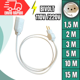 Extensão Elétrica Bivolt Cabo Prolongador Paralelo Bipolar e Tripolar 1,5M/2M/3M/5M/10M