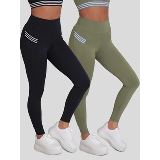 KIT 2 Leggings Feminina Poliamida Cintura Alta com Bolsos Moda Fitness em Oferta na Shopee