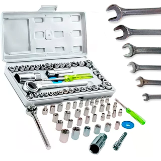Kit Jogo De Ferramentas 46 Peças Com Chaves Fixa Soquetes Várias Medidas Aço Carbono Abrasão