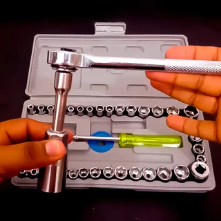 Kit Jogo De Ferramentas 46 Pçs Com Chave De Vela + Chaves Combinada Soquetes Aço Carbono Resistente
