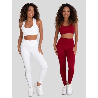 Kit 2 Calças Legging Feminina Poliamida Cintura Alta com Bolsos Traseiro Corrida Manchester em Oferta na Shopee