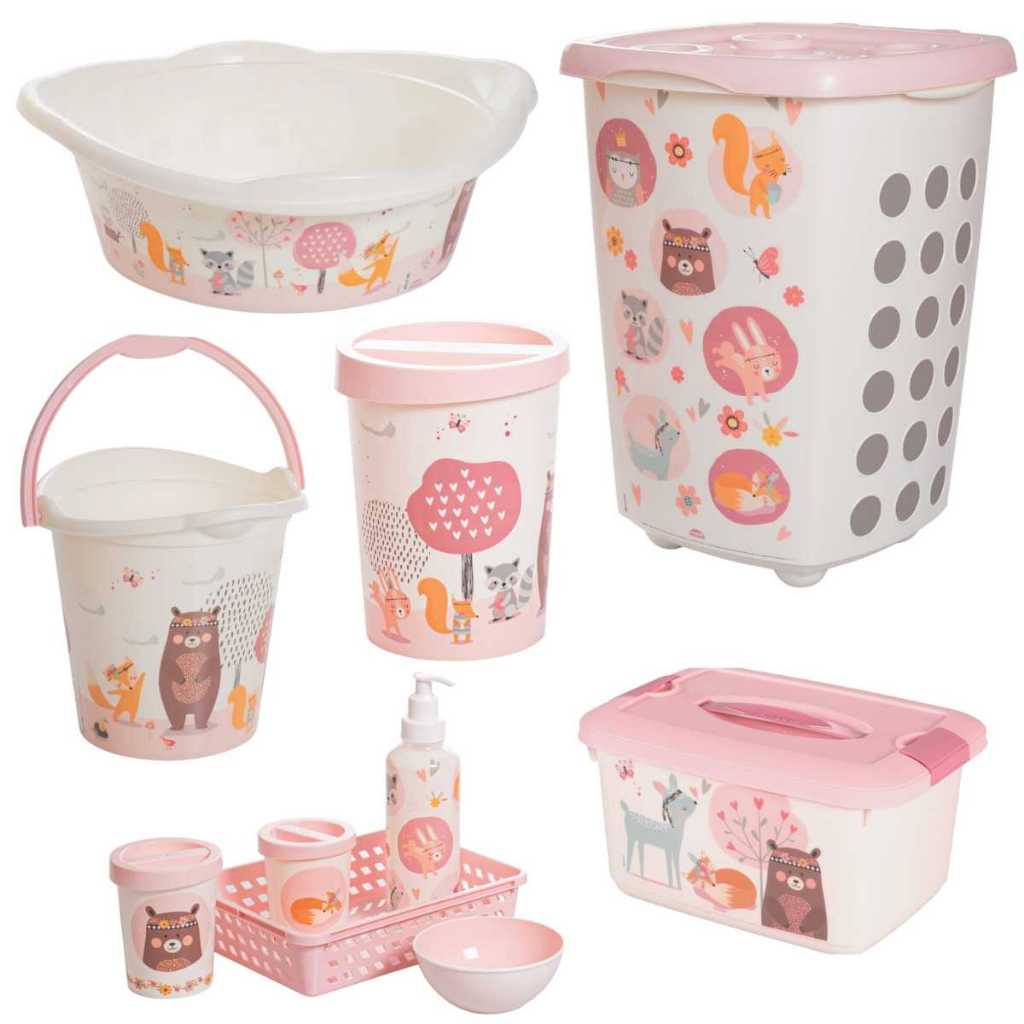 KIT PLASÚTIL 6 PEÇAS CESTO ROUPAS INFANTIL BACIA BALDE LIXEIRA CAIXA ...