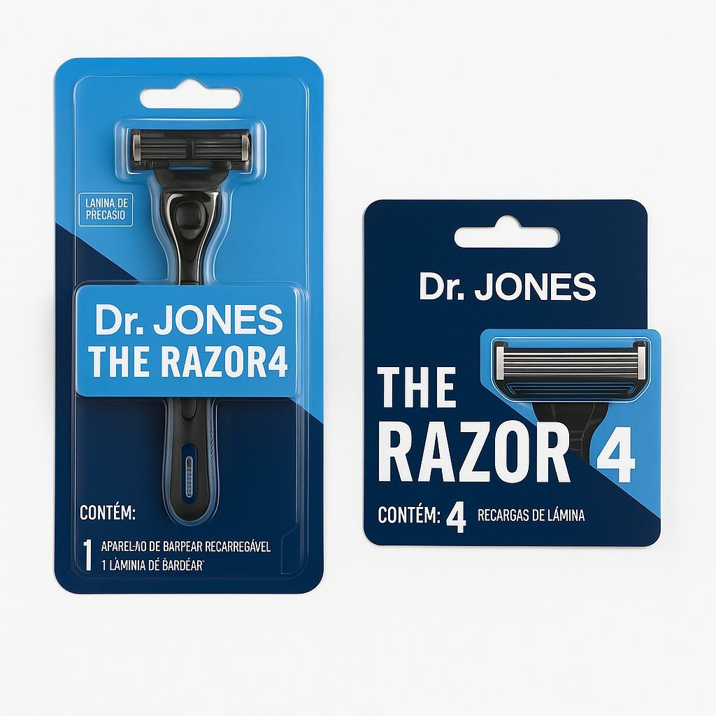Kit Dr. JONES The Razor4 - Aparelho de Barbear + 4 Refil de Lâminas ...
