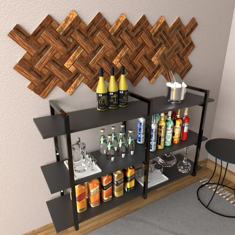 Aparador Buffet cantinho do café bar estilo industrial MDF decoração 3 prateleiras