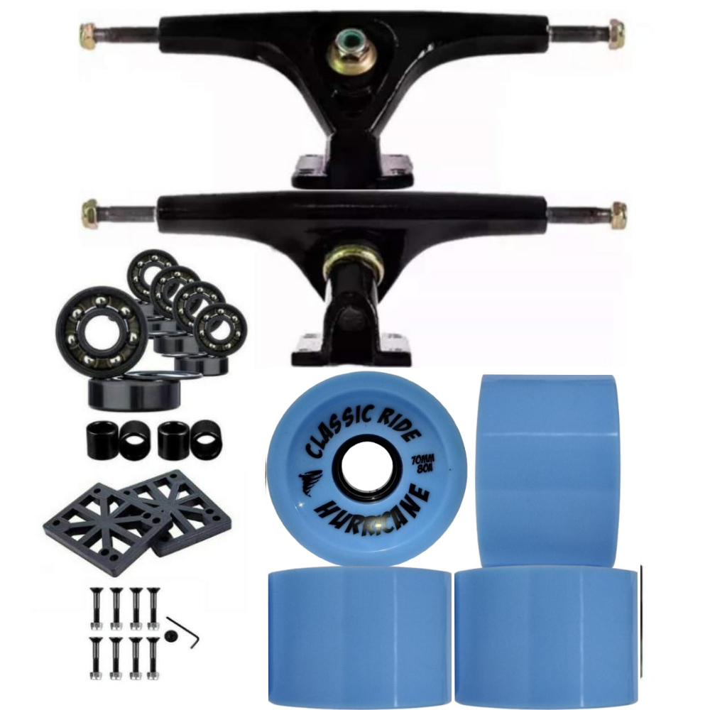 Kit Truck Longboard 180mm Invertido + Rodas Long 70mm 80a + Pads e parafusos