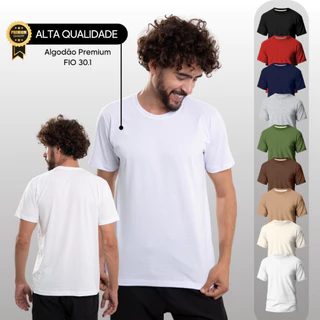Camiseta Básica Masculina 100% Algodão Fio 30.1 Gola Redonda Lisa Toque Macio (P, M, G, GG)