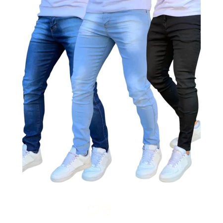 Kit com 3 calça jeans masculina skinny lycra 