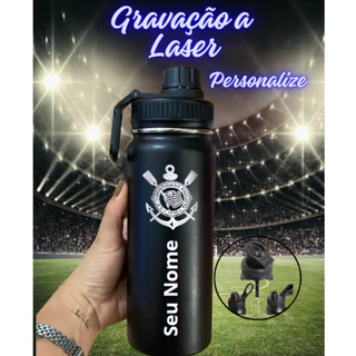 Garrafa Térmica Personalizada em aço Inox para Academia, Escola, Trabalho do Corinthians 800ml